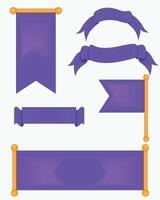 set of purple ribbons and banners with different shapes. Ideal for label design, tags, awards, posters, and decorative projects. Fully editable and high-quality graphic elements. vector