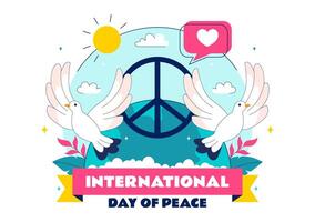 Art of Peace Day with White Dove and Globe under Clear Blue Sky for World Harmony vector