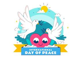 Peace Day Illustration Featuring Globe, Flying Pigeon, and Serene Sky to Symbolize World Unity vector