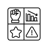 SWOT analysis icon for strength, weakness, opportunity and threats vector