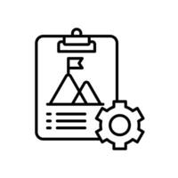 Goal setting icon with mountain peak clipboard and cogwheel vector