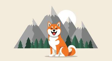 A cartoon dog sitting in front of a mountain vector
