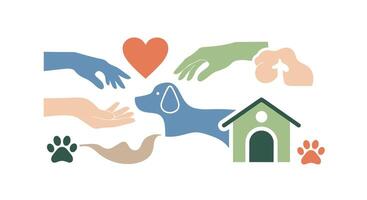 A dog and a house with paws and hearts vector