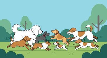 A cartoon of dogs running around in the park vector