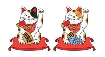 Two japanese style cats sitting on a red cushion vector