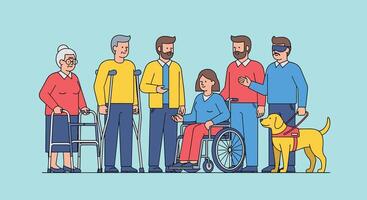 People with disabilities and a dog vector
