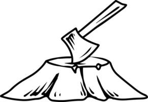 Cartoon Axe Stuck in Tree Stump vector