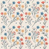 Whimsical Wildflower Seamless Pattern with Hearts vector