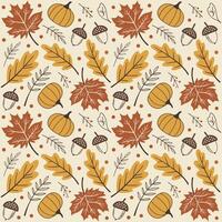 Cozy Fall-Themed Seamless Pattern with Mushrooms and Leaves in Burnt Orange and Mustard Yellow vector