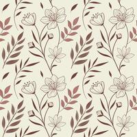 Hand-Drawn Seamless Pattern Elegant Outline Flowers and Leaves on Cream Background vector