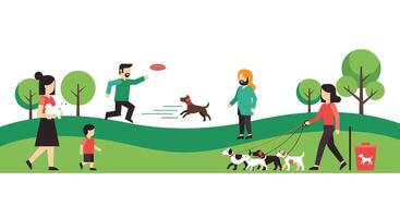 Joyful Outing in the Park A Blend of Community Dogs and Leisure Activities vector