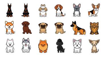 Diverse Array of Dog Breeds in Digital Art Form Showcasing Varied Characteristics vector