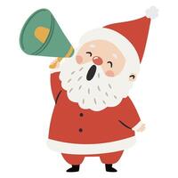 Cute Santa Claus shouting something into a mouthpiece. Flat illustration on white background in simple child style vector