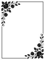 Minimalist black floral corner border with rose and leaf silhouette for elegant certificate and invitation design vector