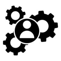 cogwheel settings with sad face icon over white background, line style, illustration vector
