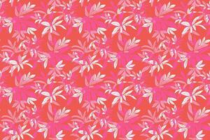 Seamless pattern with bold tropical leaves in pink and orange on a red background. Stylish botanical design for fabric, print, packaging, wallpapers, fashion projects vector