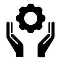 Gear in hands solid icon. Settings illustration isolated on white. Settings glyph style design, designed for web and app. Eps 10 vector