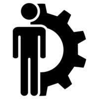 Man and gear icon. Flat black symbol. Pictogram is isolated on a white background. Designed for web and software interfaces. vector