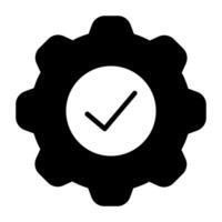 Gear icon with check mark symbol for settings, apps and websites vector