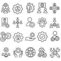 Workshop icon set. Developer illustration sign collection. Engineering symbol. Teamwork web icons. Containing repair, service center, team building, meeting and more. vector