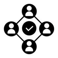 Teamwork icon group of people symbol with check mark in flat color glyph pictogram illustration vector