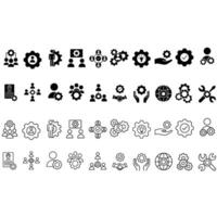Workshop icon set. Developer illustration sign collection. Engineering symbol. Teamwork web icons. Containing repair, team building, coaching, meeting and more. vector