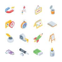 Get this handy bundle of school items isometric style icons vector