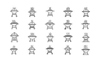 Set of Barbecue Grill Icons Featuring Various Designs with Hot Steam Effect vector