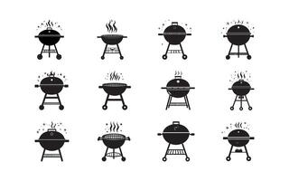 Set of Grilling Icons Featuring Barbecues and Smoky Cooking in Artistic Design vector