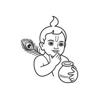 Line Art of a Baby Holding a Pot Of Butter and Decorative Feather, Cute Outline vector