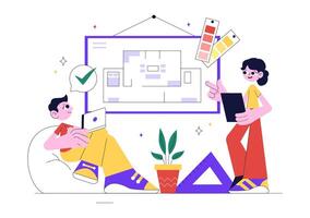 Home Decor Planner Illustration with a Designer Setting Up Room Style and Furniture Layout vector