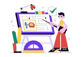 Flat of Interior Designer Working on Room Setup, Wall Colors, and Furniture Design vector