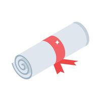 Get this isometric style icon of graduation degree scroll vector