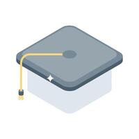 Easy to edit isometric icon of graduation mortarboard cap vector