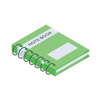 A stylish isometric icon of homework notebook vector