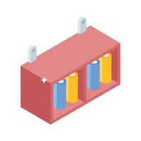 Grab this isometric icon of stacked wooden bookshelf with books vector