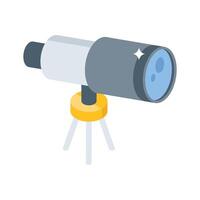 A captivating isometric icon of telescope on tripod base vector