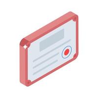 Trendy isometric style icon of official certificate vector