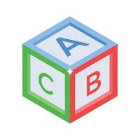 An editable isometric icon of alphabet learning block vector