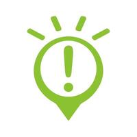 Vibrant green marker icon featuring an exclamation mark, symbolizing important information, alerts, solutions. for attention grabbing designs, warnings, or highlighting key details in various project vector