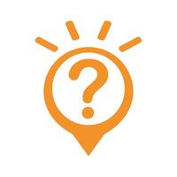 Clean orange pin symbol with a bold question mark inside, indicating points of uncertainty, assistance, or learning opportunities. modern graphic for effective visual communication and engagement vector