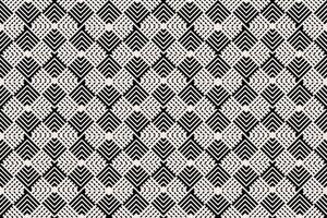 Intricate seamless pattern featuring a complex geometric design with black and white lines, creating an elegant diamond-shaped mosaic. Ideal for modern textiles, abstract backgrounds, or digital art vector
