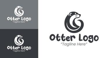 Customizable Otter Logo Design for Business Branding in Black and White vector