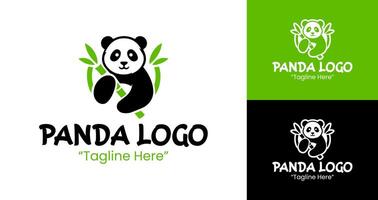 Minimalist Panda Logo with Bamboo in Black and Green Colors for Business Branding vector