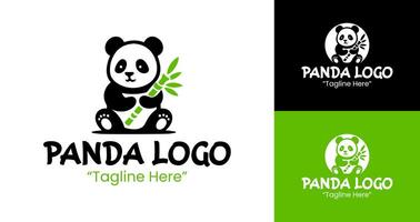 Charming Panda Logo with Bamboo Elements in Green and Black vector
