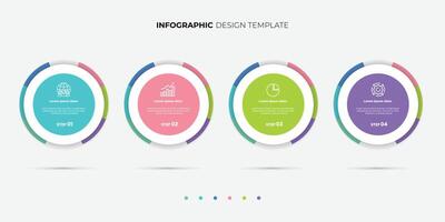 Semicircular pie chart divided into 4 colorful sectors. Concept of four features of startup project to select. Minimal flat infographic for business information visualization vector