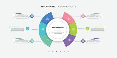 Semicircular pie chart divided into 6 colorful sectors. Concept of six features vector