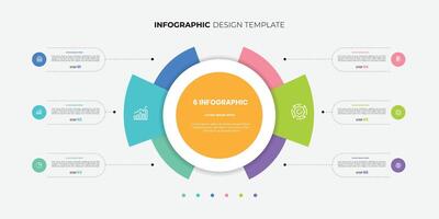 Semicircular pie chart divided into 6 colorful sectors. Concept of six features of startup project to select. vector