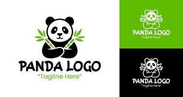 Minimal Panda with Bamboo in Green and White for Logo Design vector