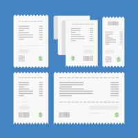 collection of receipts in size and shape. payment note isolated on colored background. Paper receipt icon concept. vector